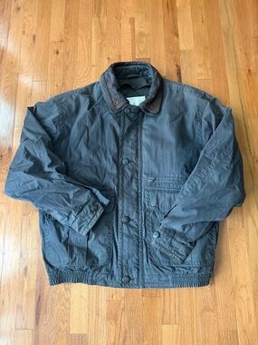 Vintage London Fog Charcoal Gray Barn Jacket with Leather Collar